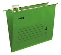 Viking Vertical Suspension File Foolscap V-Base 180 gsm Green 42% Recycled Pack of 50
