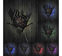 Viking Vintage Vinyl Wall Clock Handmade Exclusive Retro Viking Decorative Clock Made of Real Vinyl Record Housewarming Gifts With LED Nightlight
