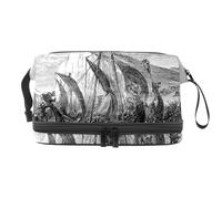 Viking Voyage Adventure Double Layer Cosmetic Bag for Women and Girls, Travel Toiletry Bag Makeup Handy Pouch Organiser Bag with Brush Compartment