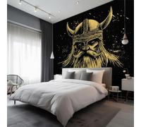 Viking Wallpaper for Living Room, Warrior Black and Gold Wall Mural for Bedroom, Non-Woven Photo Wallpaper Home Decor 200X140cm, Wall Decoration D9
