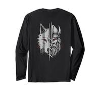 Viking Warrior and Wolf Fusion Norse Mythology Art Long Sleeve T-Shirt