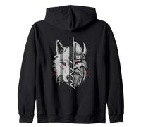 Viking Warrior and Wolf Fusion Norse Mythology Art Zip Hoodie