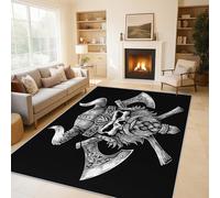 Viking Warrior Area Rugs for Living Room, Norse Mythology Axe Rugs for Bedroom 150x240cm, Machine Washable Carpet, Non Slip Soft Low Pile Patterned Indoor Rug QAZ16