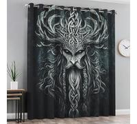Viking Warrior Blackout Curtains for Bedroom Living Room, Norse Mythology Celtic Knot Curtains Eyelet 90 Drop Home Decor, Patterned Window Drapes, 66x90 Inch 2 Panels B-D130