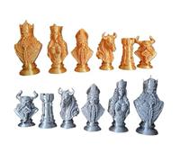 Viking Warrior Chess Set Pieces - Silk Gold & Silver Sculptures | Norse Fantasy Set by Znet3D (Board Not Included) (Gold & Silver)