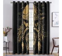 Viking Warrior Curtains for Bedroom Living Room, Norse Mythology Blackout Curtains Eyelet 72 Drop 2 Panels, Patterned Window Drapes, Home Decor 66x72 Inch B-D26