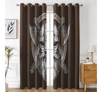 Viking Warrior Curtains for Bedroom Living Room, Norse Mythology Blackout Curtains Eyelet 72 Drop 2 Panels, Patterned Window Drapes, Home Decor 46x72 Inch B-D12