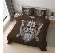 Viking Warrior Duvet Cover Set Super king Size, Celtic Norse Mythology Bedding Set 260x220 cm, Quilt Cover with 2 Pillowcases, Soft Microfiber 3pcs, Zip 21D&-26