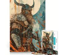 Viking Warrior Illustration Jigsaw 1000 Pieces Focus Building Toy Zero Gap Rewarding Activity for Rainy Days (38x26cm)