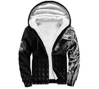 Viking Warrior Men's Winter Warm Winter Outerwear, 3D Print Celtic Wolf Sherpa Lined Hoodie, Pagan Nordic Cosplay Jacket(Warrior,XXL)