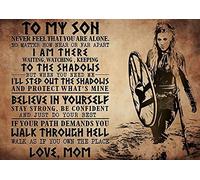 Viking Warrior Metal Sign Mom to My Son Never Feel That You Are Alone Poster Tin Sign Retro Plaque Wall Decor for Home Garden Kitchen Pub Bar Cafe Man Cave 8x12 Inch