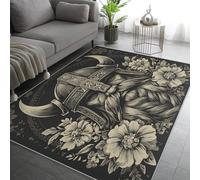 Viking Warrior Rugs Living Room Large 200x290, Norse Mythology Area Rugs for Bedroom, Non Slip Low Pile Soft Flannel Carpet, Bedroom Accessories H-13