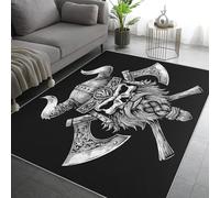Viking Warrior Rugs Living Room Large 240x340, Tomahawk Norse Mythology Area Rugs for Bedroom, Non Slip Low Pile Soft Flannel Carpet, Bedroom Accessories H-13