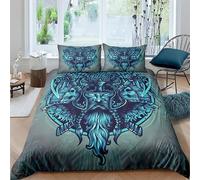 Viking Warrior Skull Duvet Cover Sets Bedding Set Single Size - 135x200cm Viking Skull Ax Pattern Super Soft Anti Allergic Duvet Set, Easy Care and Breathable Microfiber Covers With 2 Pillowcase