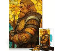 Viking Warrior Stained Glass Portrait 1000 Piece Jigsaws Creative Skill Toy Tight Lock No Loose Pieces Bonding Activity for Loved Ones (38x52cm)