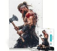 Viking Warrior with Axe 1000 Piece Jigsaws for Adults Brain Recall Game Tight Interlock No Gaps Calming Mental Break Activity (38x26cm)