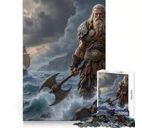 Viking Warrior with Axe by The Sea 1000 Pieces Jigsaws Adults Puzzles Gifts Cognitive Skill Restful Activity Exact Cut Festive Gift (38x52cm)