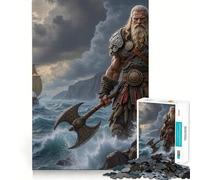 Viking Warrior with Axe by The Sea Adults 1000 Pieces Puzzle Mind Training Fun Burr Free Clean Cut Pieces Heartwarming Gathering Activity (38x26cm)