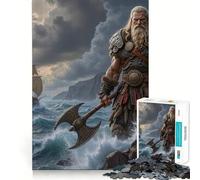 Viking Warrior with Axe by The Sea Jigsaw 1000 Pieces Focus Building Toy Zero Gap Rewarding Activity for Rainy Days (38x52cm)