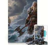 Viking Warrior with Axe by The Sea Jigsaw 1000 Pieces for Teenagers Mental Boost Game Firm Fit Secure Assembly Family Fun Night Activity (50x75cm)