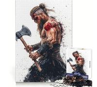 Viking Warrior with Axe Jigsaw Puzzles 1000 Piece for Adults Sharp Mind Easy Enjoyment Firm Fit Festive Present (50x75cm)