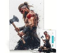 Viking Warrior with Axe Jigsaw Puzzles 1000 Recall Fun Play Burr Free Clean Cut Pieces Portable Travel Friendly Fun Game (38x52cm)
