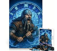 Viking Warrior with Axe Stained Glass Jigsaw Puzzles for Teenagers 1000 Piece Improve Memory Soft Distraction Laser Cut Thoughtful Gift (50x75cm)