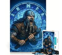 Viking Warrior with Axe Stained Glass Teenagers 1000 Pieces Puzzle Mental Recall Game Tight Lock No Loose Pieces Travel-friendly Brain Game Gift (50x75cm)