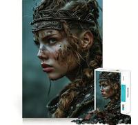 Viking Warrior Woman Portrait Jigsaw for Teenagers1000 Pieces Mind Boost Game Firm Fit Secure Assembly Bonding Activity for Loved Ones (38x26cm)