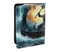 Viking Warriors and Dragons Printed Passport Holder,Travel Pu Leather Passport Cover Case Organiser for Men Women,6.5 Inch