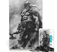 Viking with Axe And Sword Adults 1000 Pieces Puzzle Mental Fun Game Advanced Laser Cutting Tech Amusing Challenge for Waiting Time (50x75cm)