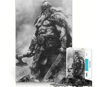 Viking with Axe And Sword Jigsaw Puzzles 1000 Piece for Adults Recall Fun Play Firm Fit Secure Assembly Family Fun Night Activity (38x52cm)