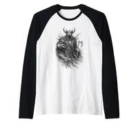 Viking with Helmet Axe Raven Walhalla Nordic Mythology Raglan Baseball Tee