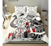 Viking Wolf Duvet Cover Sets Bedding Set Single Size - 135x200cm Odin Raven Viking Ship Super Soft Anti Allergic Duvet Set, Easy Care and Breathable Microfiber Covers With 2 Pillowcase