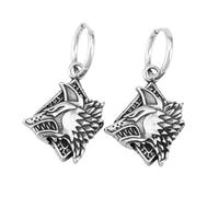 Viking Wolf Earrings for Men - Handmade Stainless Steel Odin Wolf Head Dangle Earrings - Norse Vintage Wolf Animals Drop Earring Amulet Jewelry Biker Streetwear