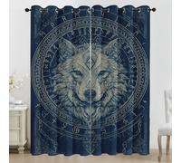 Viking Wolf Eyelet Curtains, 3D Norse Mythology Animal Print Blackout Curtains, 2 Panels Room Darkening Thermal Insulated Window Drapes for Living Room Bedroom, 90 x 72 Inch R312Sel