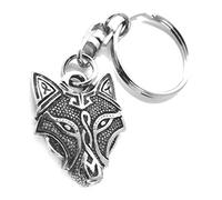 Viking Wolf Head swivel-clasp Keyring in a grey burlap pouch