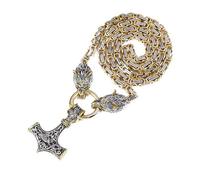 Viking Wolf Head Thor’s Hammer Pendant Necklace - Stainless Steel Norse Amulet Jewelry for Men, Nickel-Free, Gift Box Included, 71.12 cm, Stainless Steel, No Gemstone
