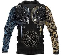 Viking Wolf Hoodie For Men Norse Runes And Fenrir Wolf Graphic Hoodies Pullover 3D Print Zip Hoodie Sweatshirt (Color : Zip Hoodie, Size : XXL)