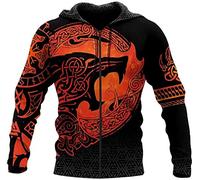 Viking Wolf Hoodies Pullover For Men Norse Fenrir Wolf Totem Athletic Sweatshirts Hoodies Casual Viking Clothes Set (Color : Zipped Hoodie, Size : 4XL)