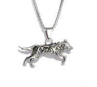 Viking Wolf Pendant Necklace for Men, Stainless Steel Celtic Tribal Running Wolf Charm with Box Chain, Silver