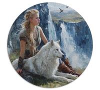 Viking Woman And White Wolf, Valley Waterfall Jigsaw Puzzles Challenge Toy Educational Games Home Decoration for Adults& Teenager Age 14 Years Up 1000pcs (67.5x67.5cm)