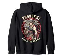 Viking Woman Shield Maiden Courage Hugrekki Old Norse Wolf Zip Hoodie