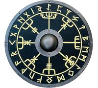 Viking Wooden Shield - 24" Slavic Runes Handmade Viking Shield - Natural Wood & Iron Medieval Norse/Viking Runic Shield - Battle Worn Shield - Wall Decor Shield - Warrior Halloween, Cosplay Shield