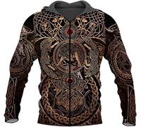 Viking Zip Up Hoodies For Men Nordic Wolf Pullover Hoodies 3D Print Hooded Sweatshirt Vintage Sweatshirt Jacket (Color : Zip hoodie, Size : L)