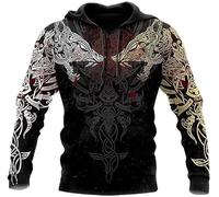 Viking Zip Up Hoodies For Men Nordic Wolf Pullover Sweatshirt 3D Print Graphic Hoodies Novelty Polyester Sweatshirt (Color : Hoodie, Size : M)