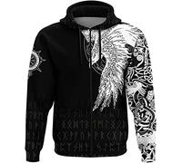 Viking Zipper Hoodies Pullover Nordic Crow And Vegvisir Runes Tattoo Hoodies 3D Printed Hoodies Sweatshirt Streetwear (Color : Zip Hoodie, Size : S)
