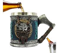 Vikings Beer Mug | Stainless Steel Horn Skull Beer Mug | Gothic Wine Coffee Cup Norse Mythology Poetics Decor Cup, Medieval Stein Mugs, Gift for Men