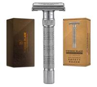 VIKINGS BLADE Adjustable Double Edge Safety Razor + Luxury Case. Smooth, Reusable, Eco-Friendly (The Emperor “Frosted Chrome”)