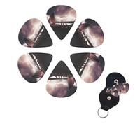 Vikings Boat Guitar Picks 6 Pack, 0.71mm Thickness Celluloid Bass Pick with Leather Guitar Pick Holder Keychain Abstract Art Pics Plectrum for Acoustic Electric Guitar, Ukulele, Bass
